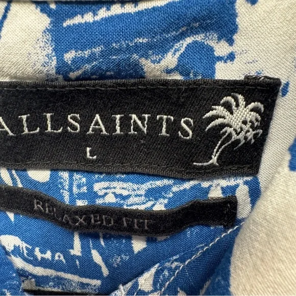 ALLSAINTS Relaxed fit Island Blue and White Graphic Men's short sleeve Shirt